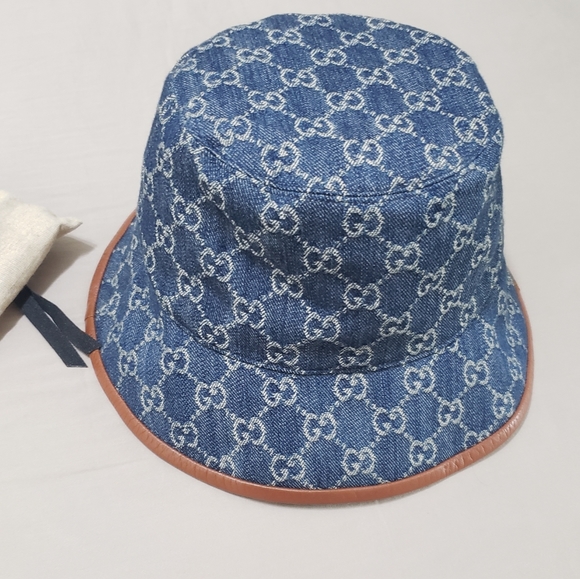 100% Authentic Gucci Canvas Bucket Hat Oscar Sz.M Denim - Picture 3 of 12
